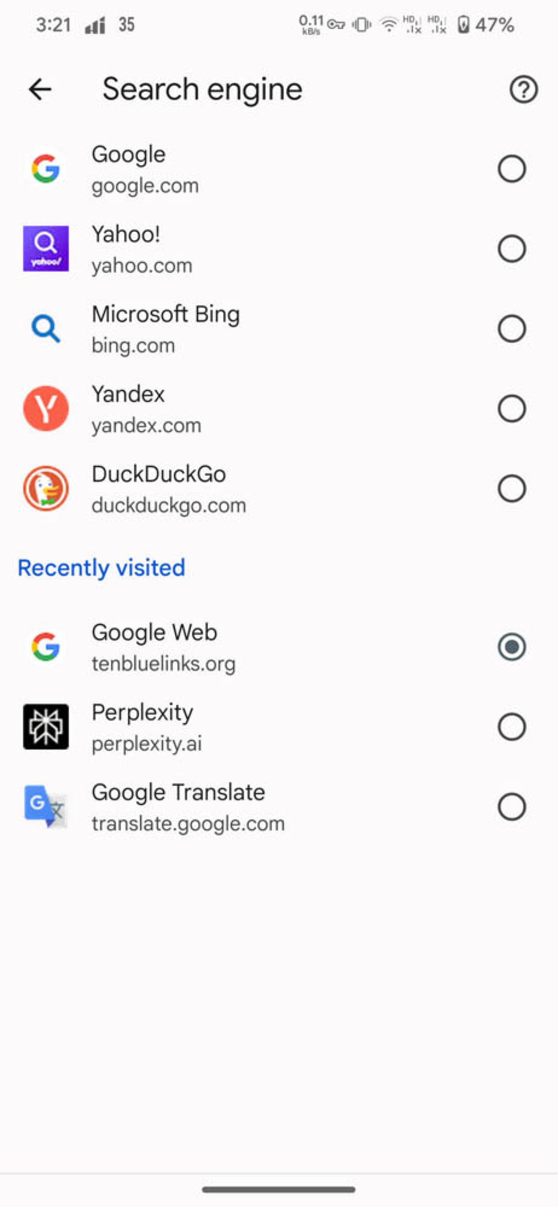 انتخاب موتور جستوجوی سفارشی Google Web در کروم موبایل