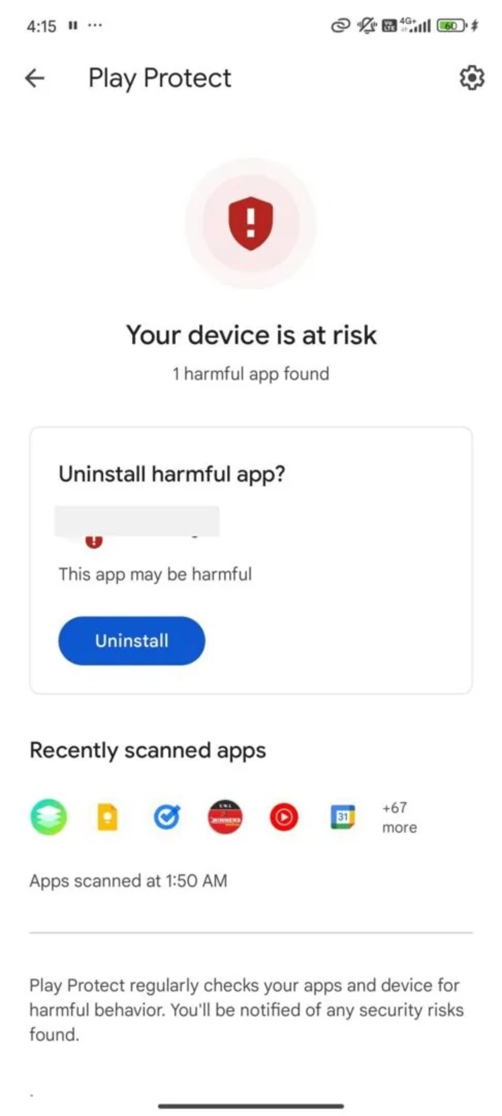 اسکرینشاتی از رابط کاربری قدیمی Play Protect